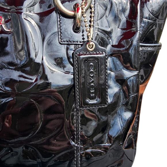 Coach East West Embossed Gallery Tote Black Patent‎ Leather w/ Scarf F17723 - Picture 7 of 16